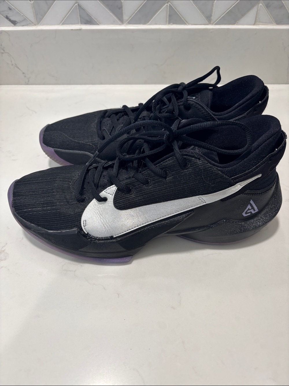 Nike Black Silver Athletic Shoes with Purple Accents